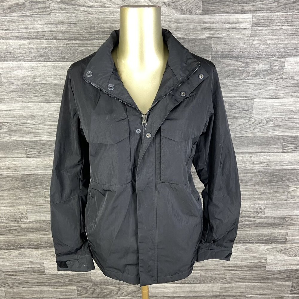 NIKE Graphic Standard Fit Zip & Snap Black Rain Coat w Lining Women's Size XL